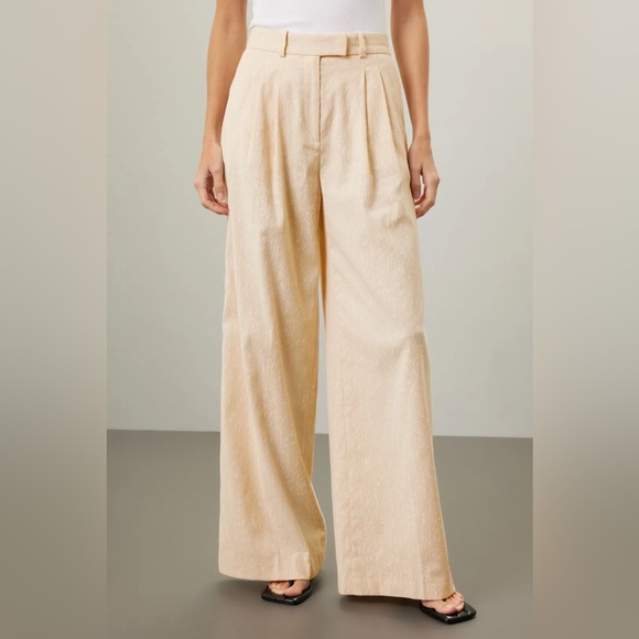 Hugo Boss Womens Tacama1 Trousers Wide-Leg Pleated Classic Tailored Cream Dots 8 - Picture 1 of 16